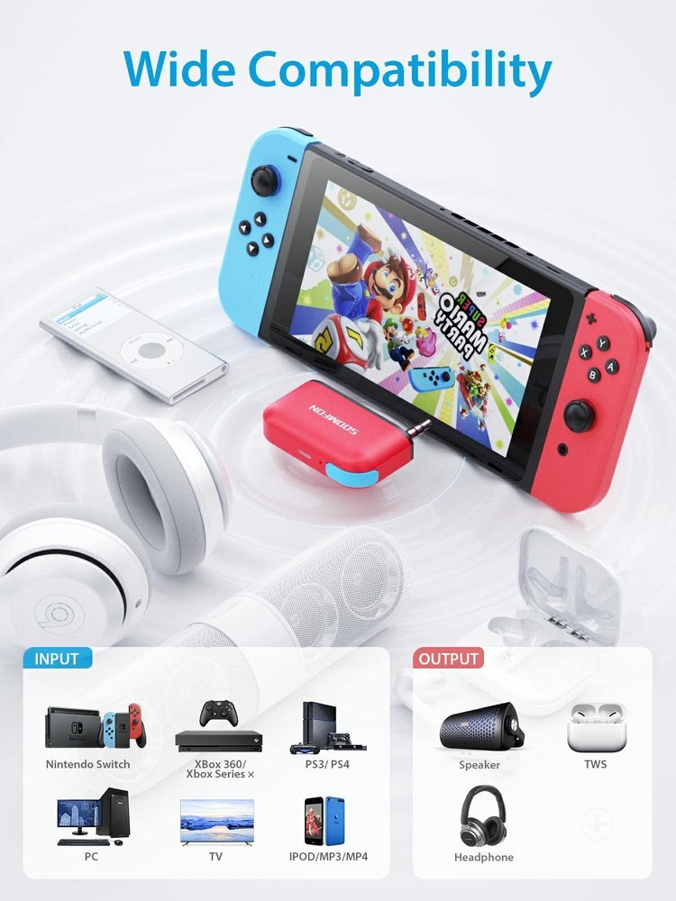 Bluetooth Transmitter Wireless Audio Adapter for Nintendo Switch Lite 3.5mm Jack