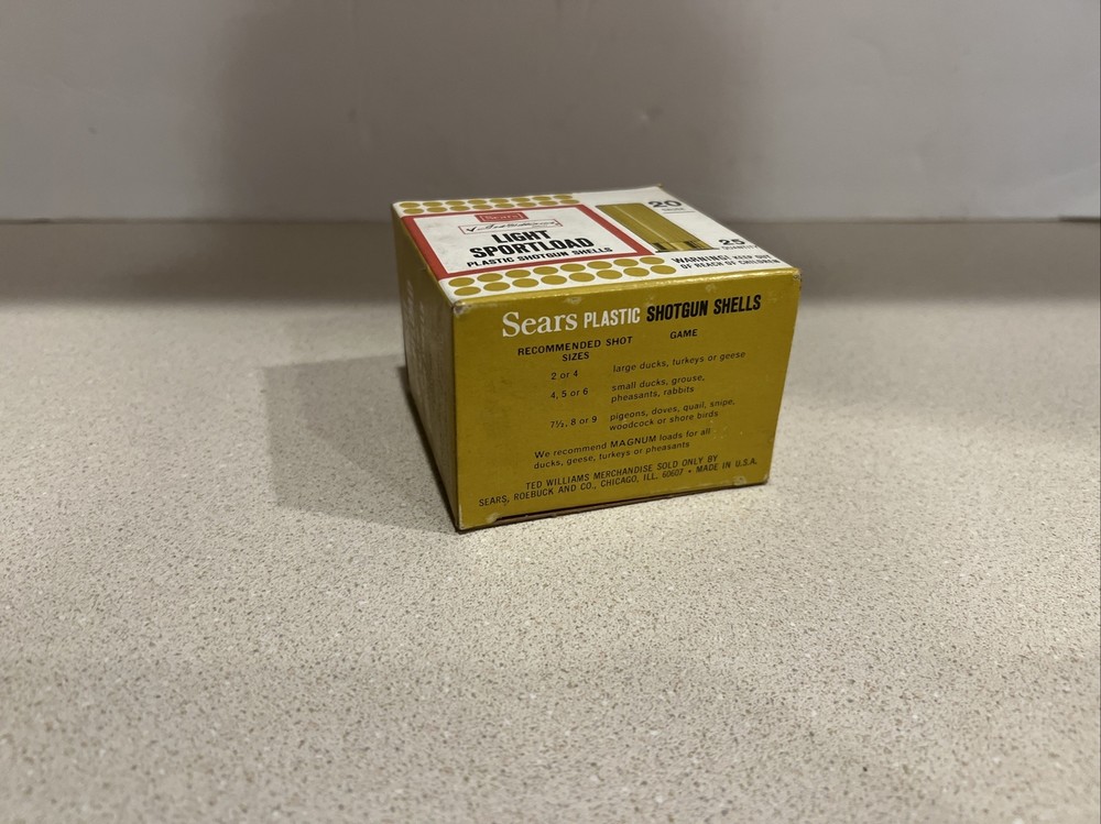 SEARS. TED WILLIAMS, 20 GAUGE Light Sport LOAD SHELL BOX Empty