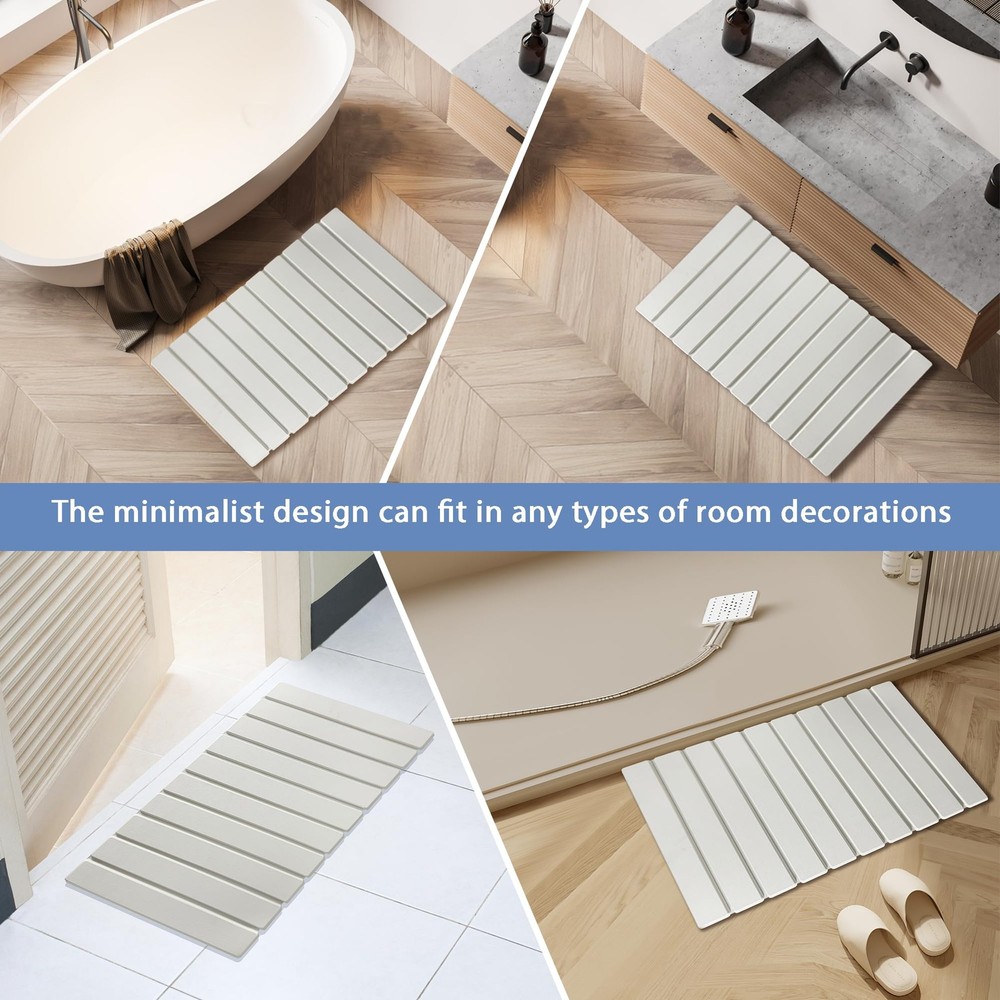Foldable Stone Bath Mat, Quick Drying Diatomaceous Earth Shower Mat with Non-...