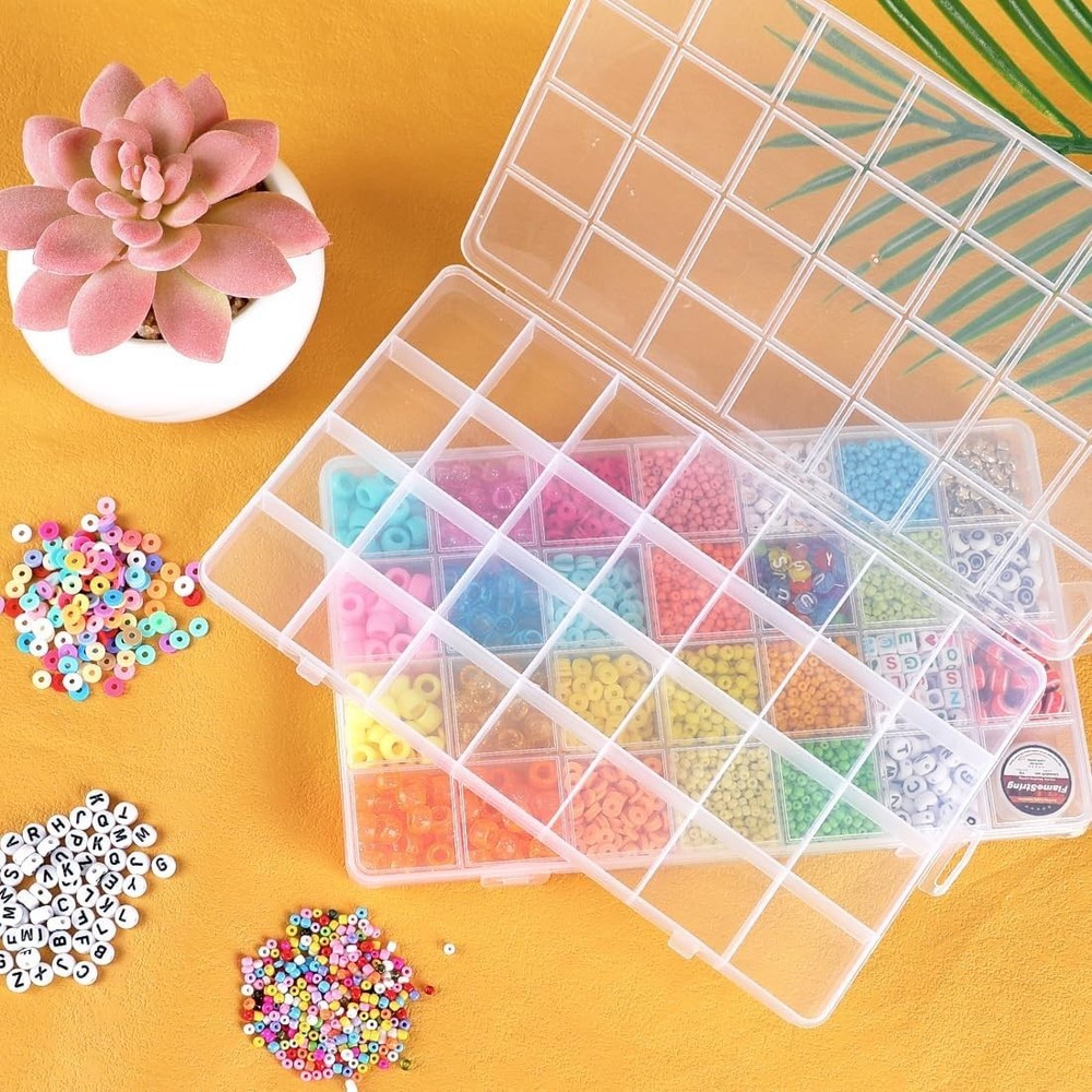 Compact 28 Grid Acrylic Bead Organizer Box - Transparent Craft Storage Solution