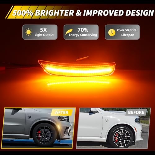 Front Side Marker Light Compatible with Dodge Durango Amber Lens + Amber Light