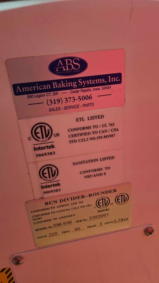 American Baking Equipment dough rounder/seperator