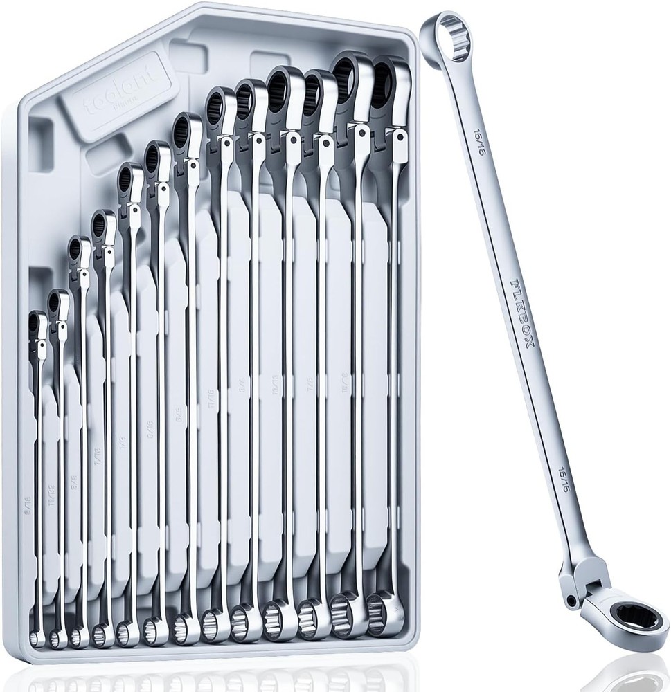 Extra Long Ratcheting Wrench Set, Flex Head & Fixed Offset Head Double Box