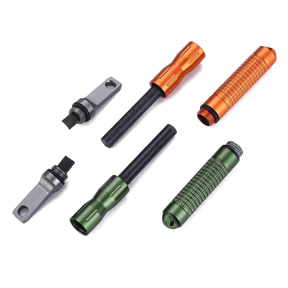 2PCS Compact Fire Starter with Scraper, Replaceable Ferro Rod for Camping,