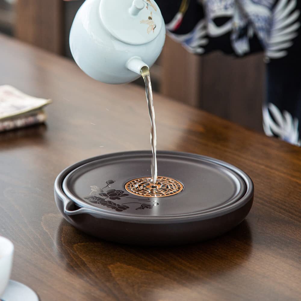 17.6cm China Wood Tea Tray Teapot Holder Kung Fu Tea Set Tea Ceremony