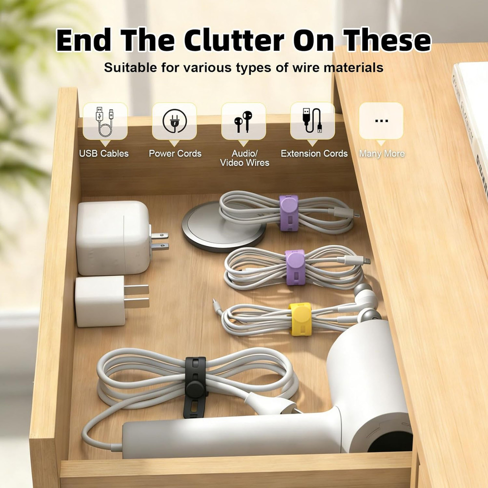 Silicone Cable Ties Reusable, Multipurpose Cable Management Organizer, Adjustabl