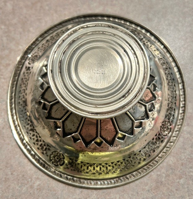 Vintage CROWN Sterling Silver Weighted Pierced Candy Dish 5.5" wide 2.5" tall