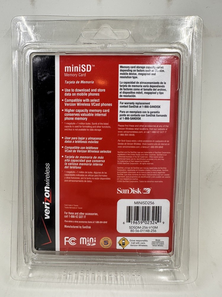 SANDISK Verizon Wireless 256MB MicroSD TransFlash Memory Card NEW
