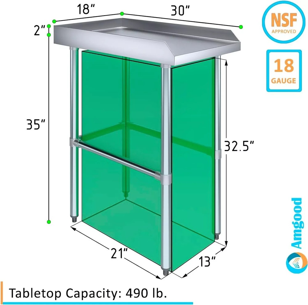 Steel Table for Kitchen Prep & Work, NSF  Open Base, Side Guards 30"x 18"