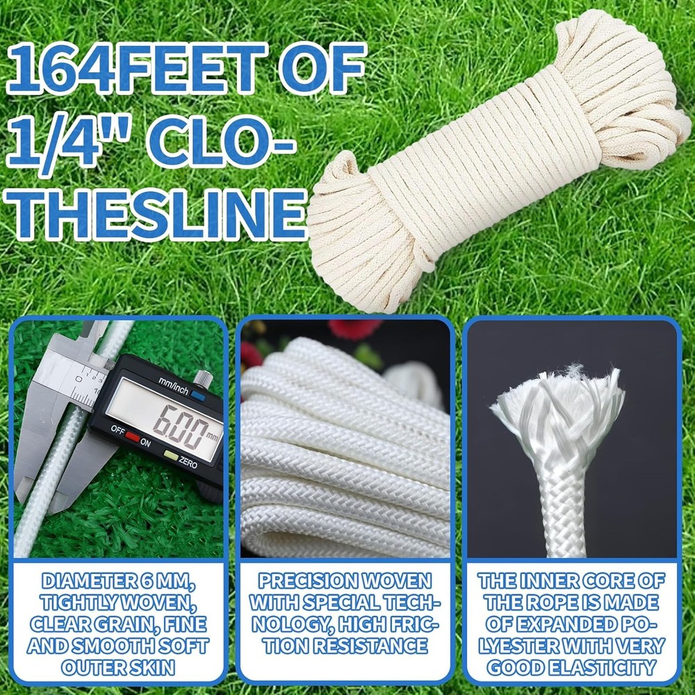Clothes Line Outdoors, Clothes Line Pulley Kit Include 164ft Polyester