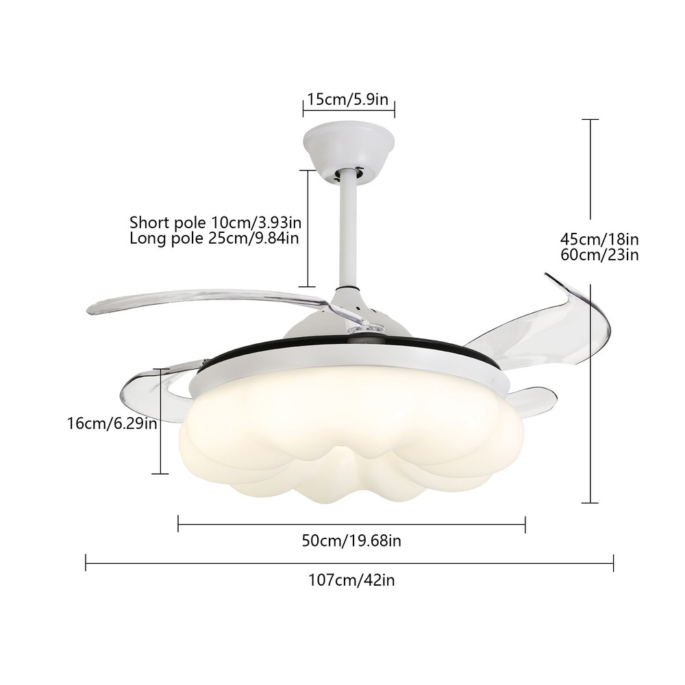 42In LED Arcs Cloud Shape 4 Blades Retractable Ceiling Fan Light+Remote Control