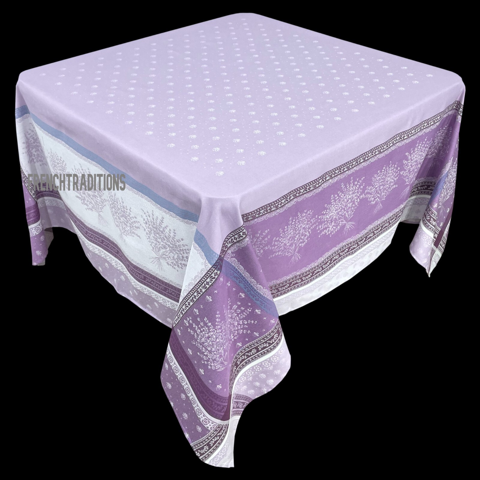 French Provencal Jacquard Woven Coated Tablecloth Lavender 63X63 Made in France