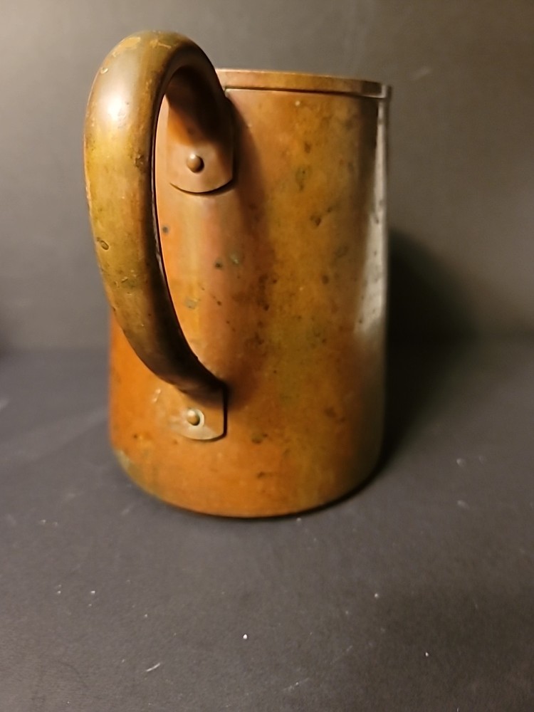Antique Primitive 7" Tall Solid Copper Pitcher Sturdy Copper Handle Heavy