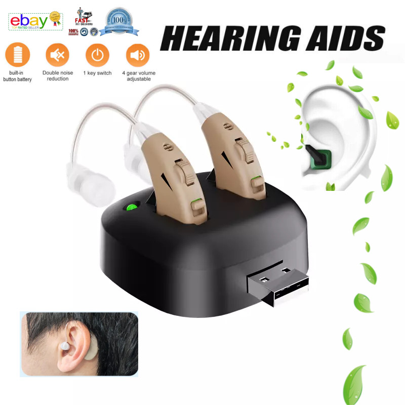 1 Pair Of Digital Hearing Aid Severe Loss Rechargeable Invisible BTE Ear Aids US
