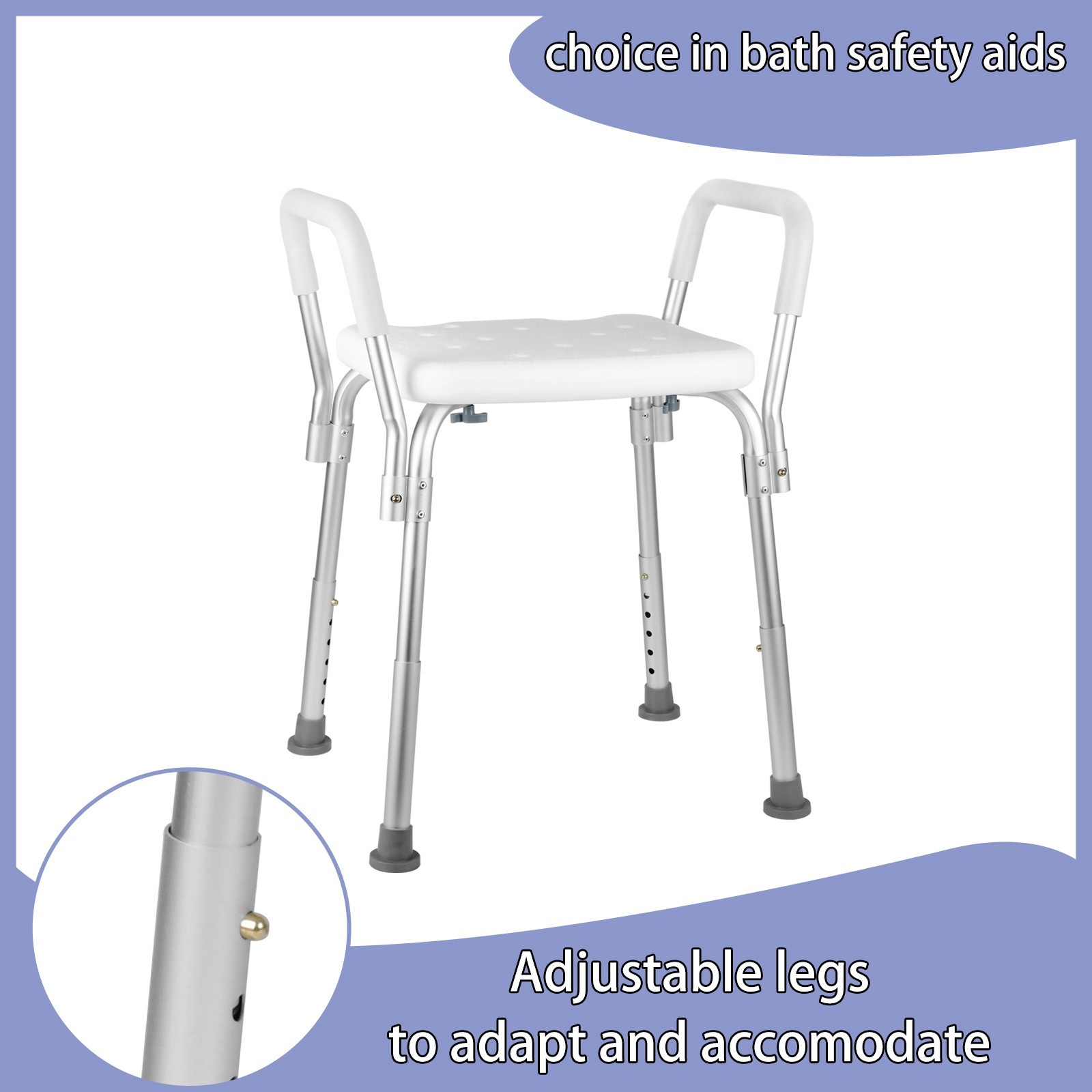 Backless Shower Chair with Arms-350 lb.capacity Bench Stool Adjustable Height