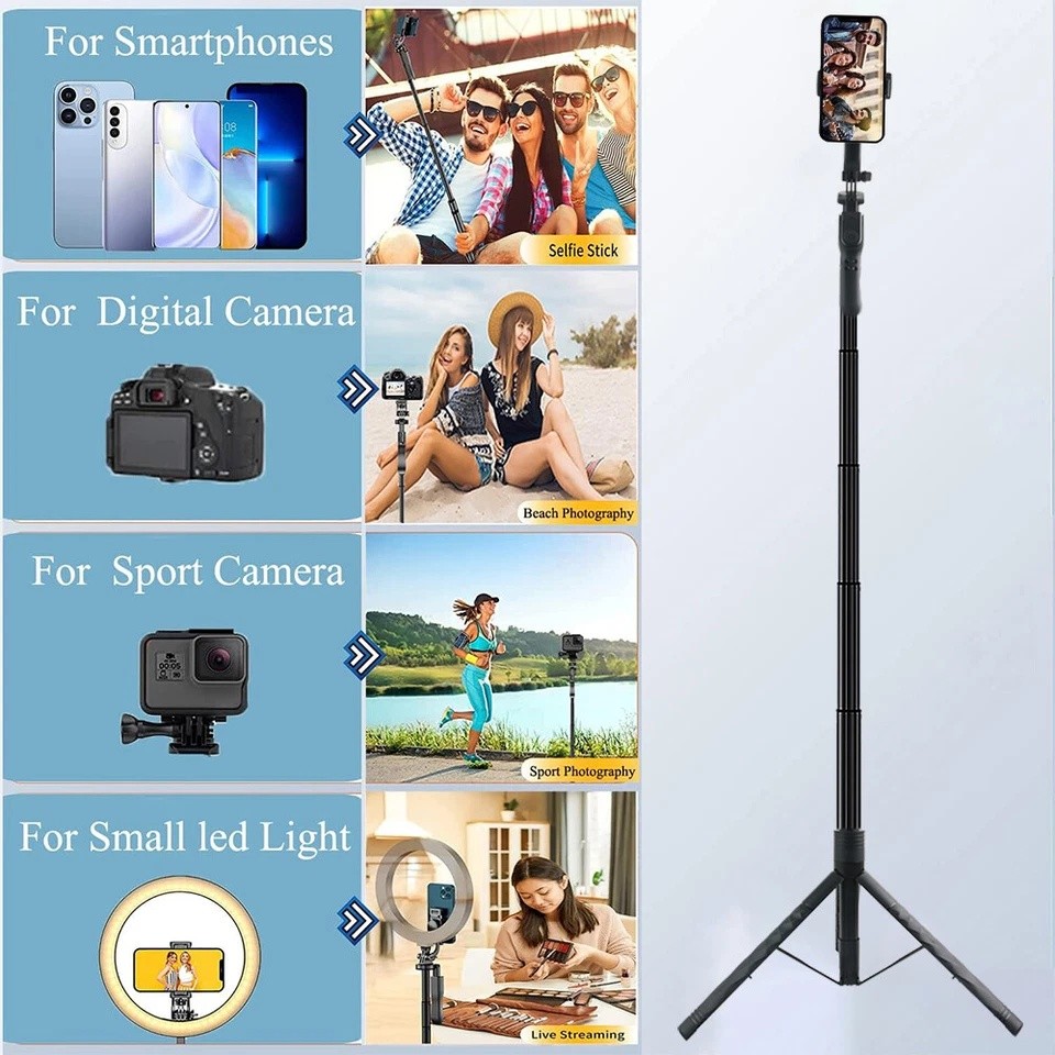 68" Professional Cell Phone Holder + Camera Tripod Stand Remote Selfie Stick US