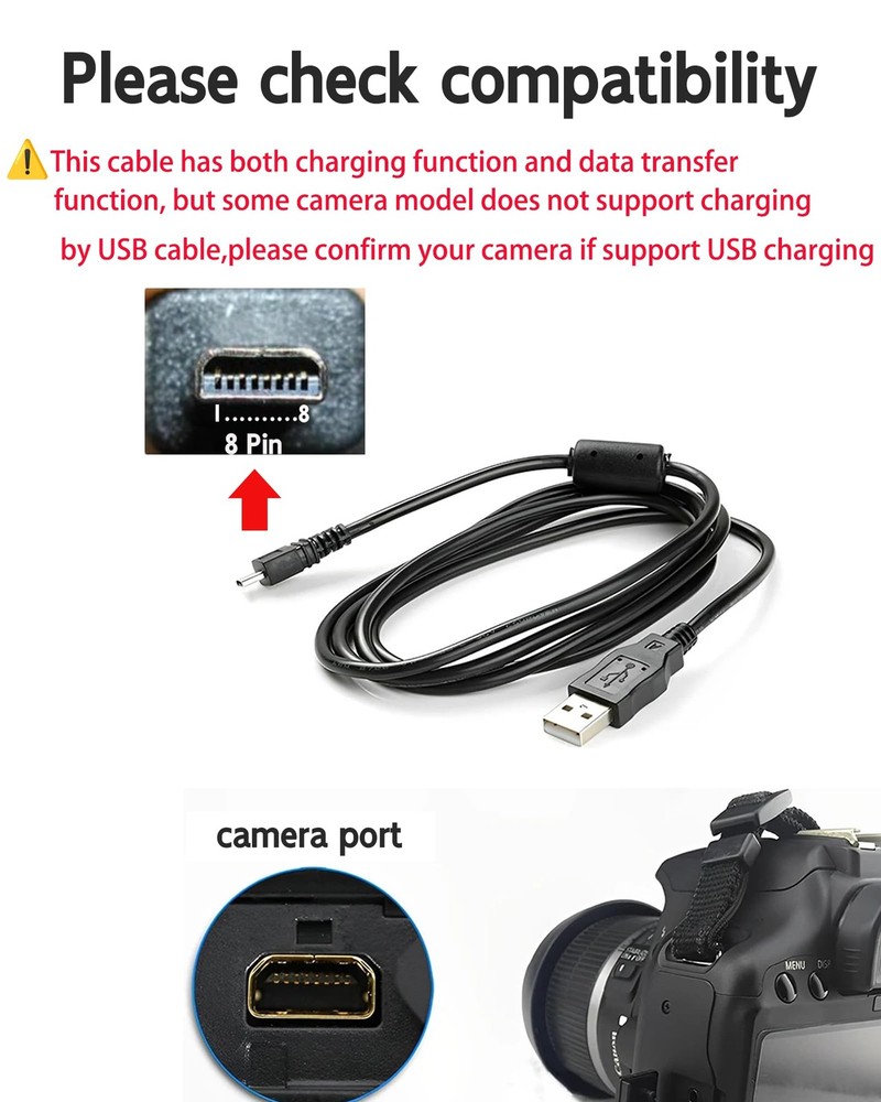 3.3Ft USB Cable for Olympus Camera CB-USB7 Compatible with Black
