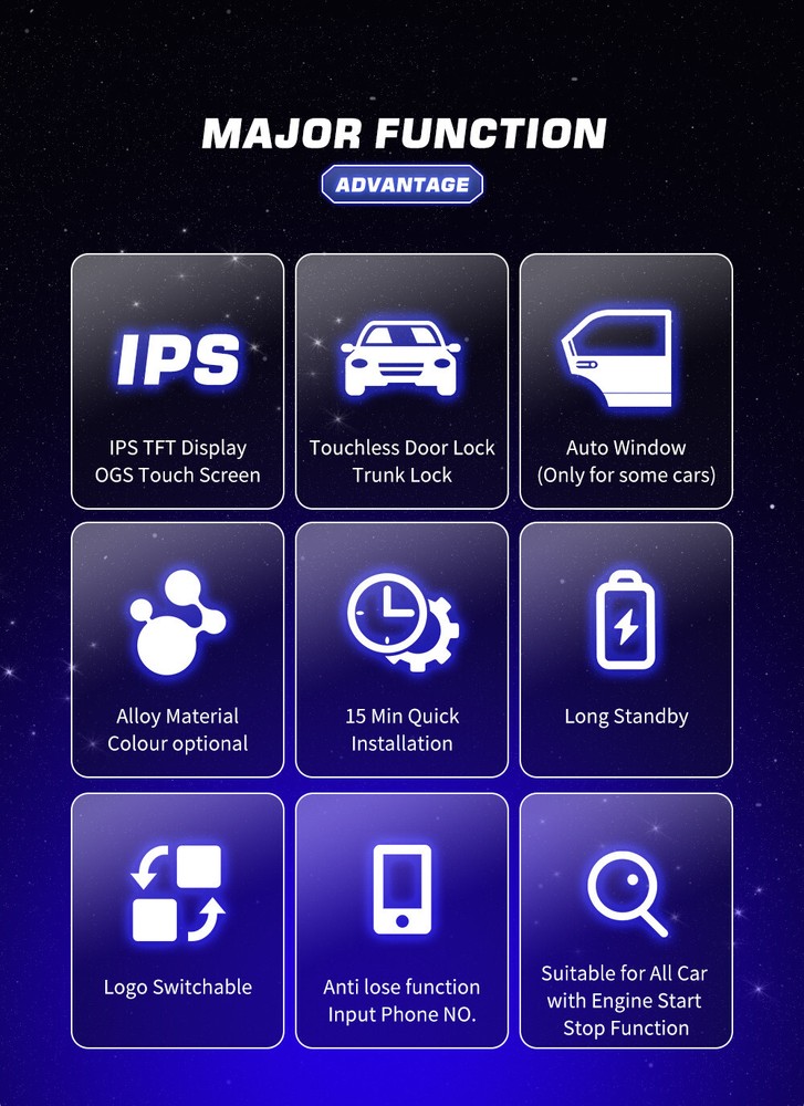 Car Smart Remote Key Digital Touch Screen Display One-button Start Waterproof