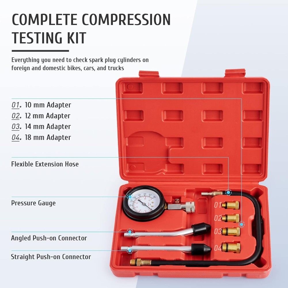 Advanced Universal Engine Compression Tester with Adaptors for Petrol Engines