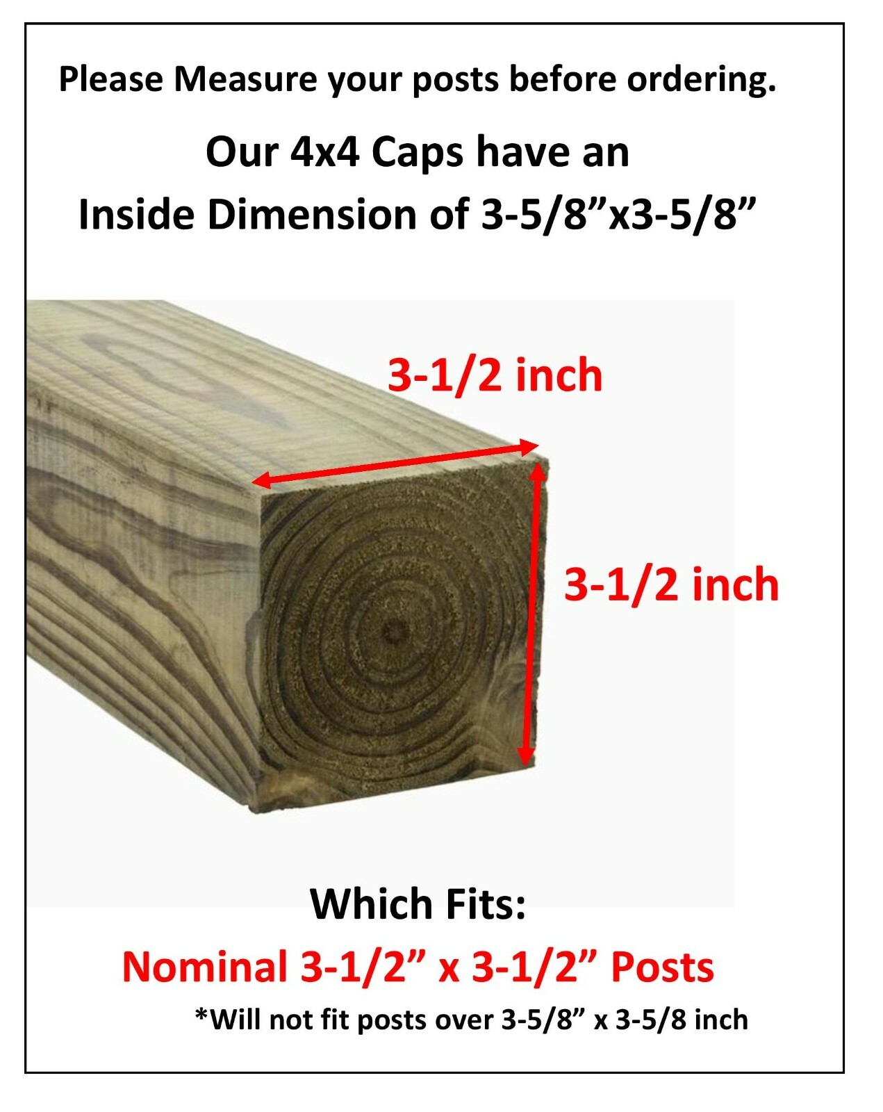 Nominal 4x4 Plastic Fence Post Caps with Nail Hole (3-5/8"x 3-5/8")