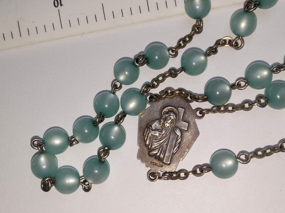 OXIDIZED 925 W/LT. BLUE LUCITE MOONGLOW BEADS TOTAL 21 1/4", 6" DANGLE