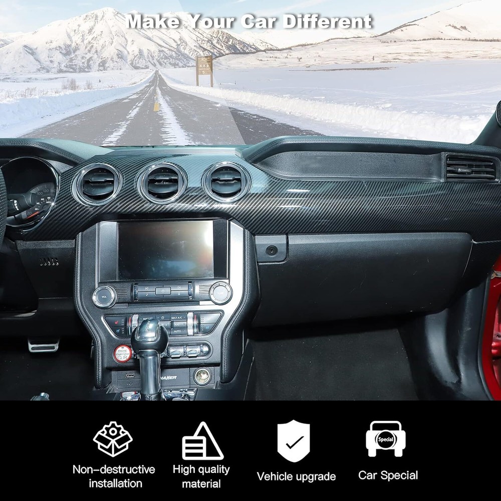 Carbon Fiber Dashboard Panel Decor Trim Kit for Ford Mustang 2015+ Accessories