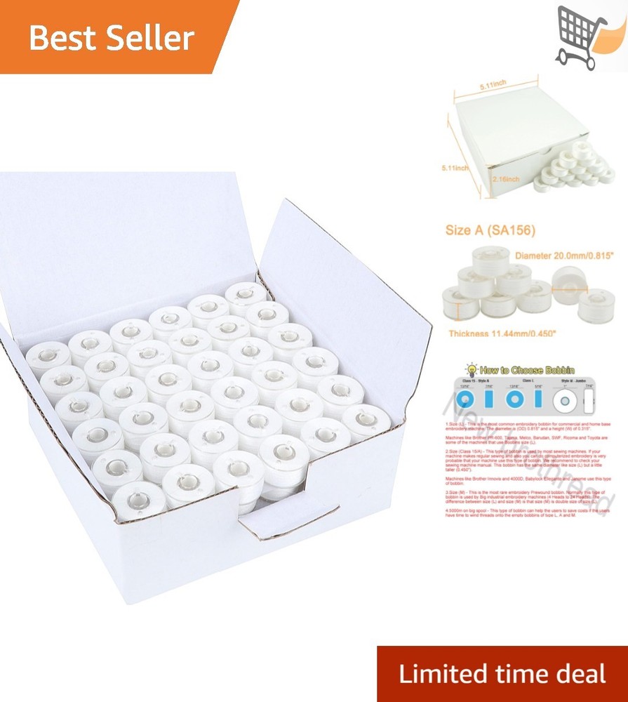 144pcs White Polyester Prewound Bobbin Thread for Embroidery Sewing Machine
