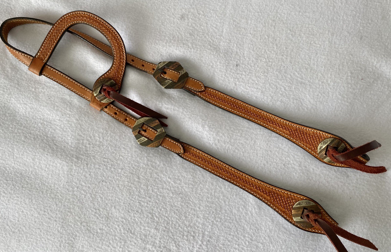 FANCY Tooled Leather HEADSTALL~New Cond~Slotted CONCHOS~AVERAGE to LARGE Horse