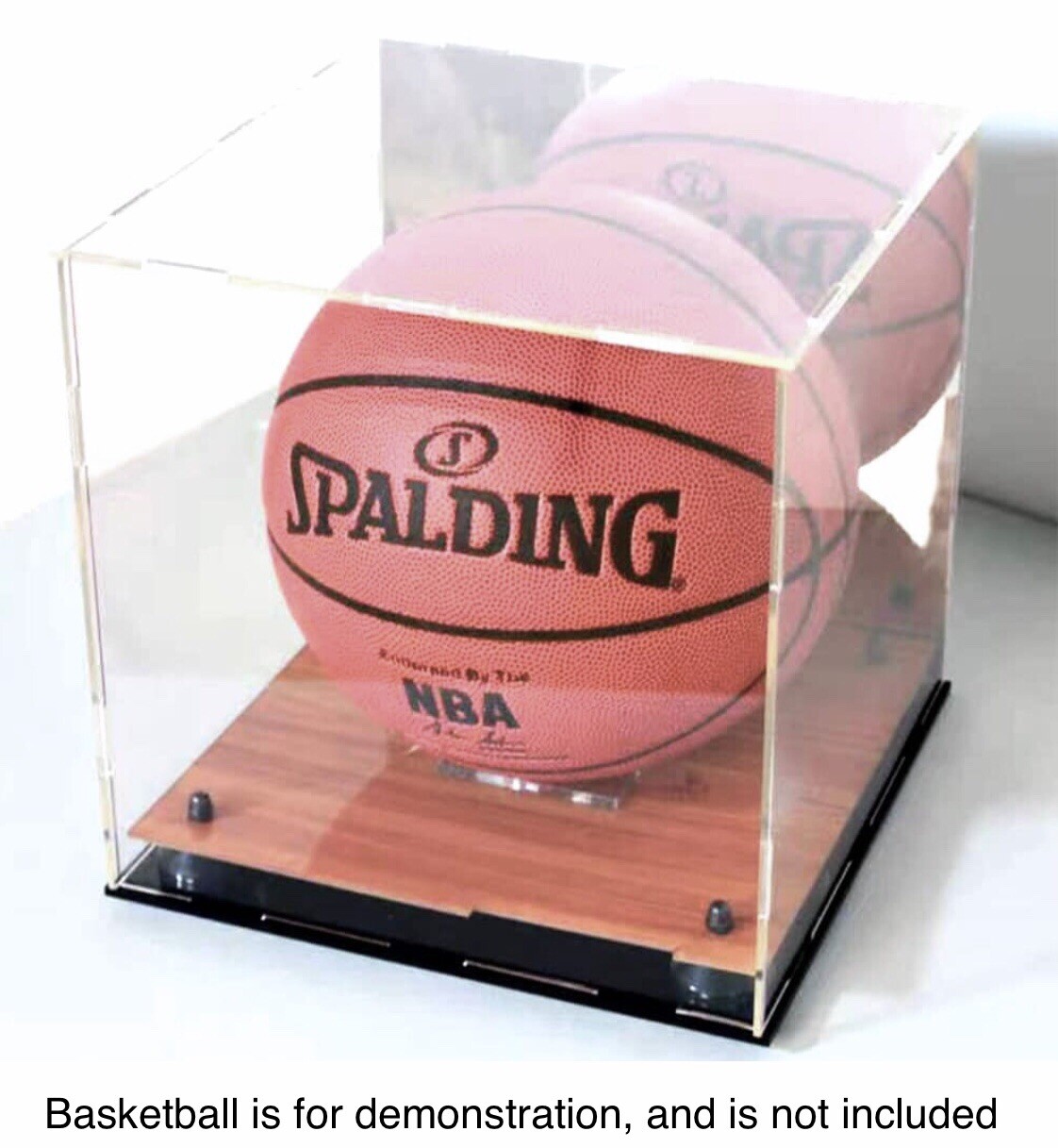 Full Size Basketball Display Case with Acrylic Wooden Court Base and Mirror Back