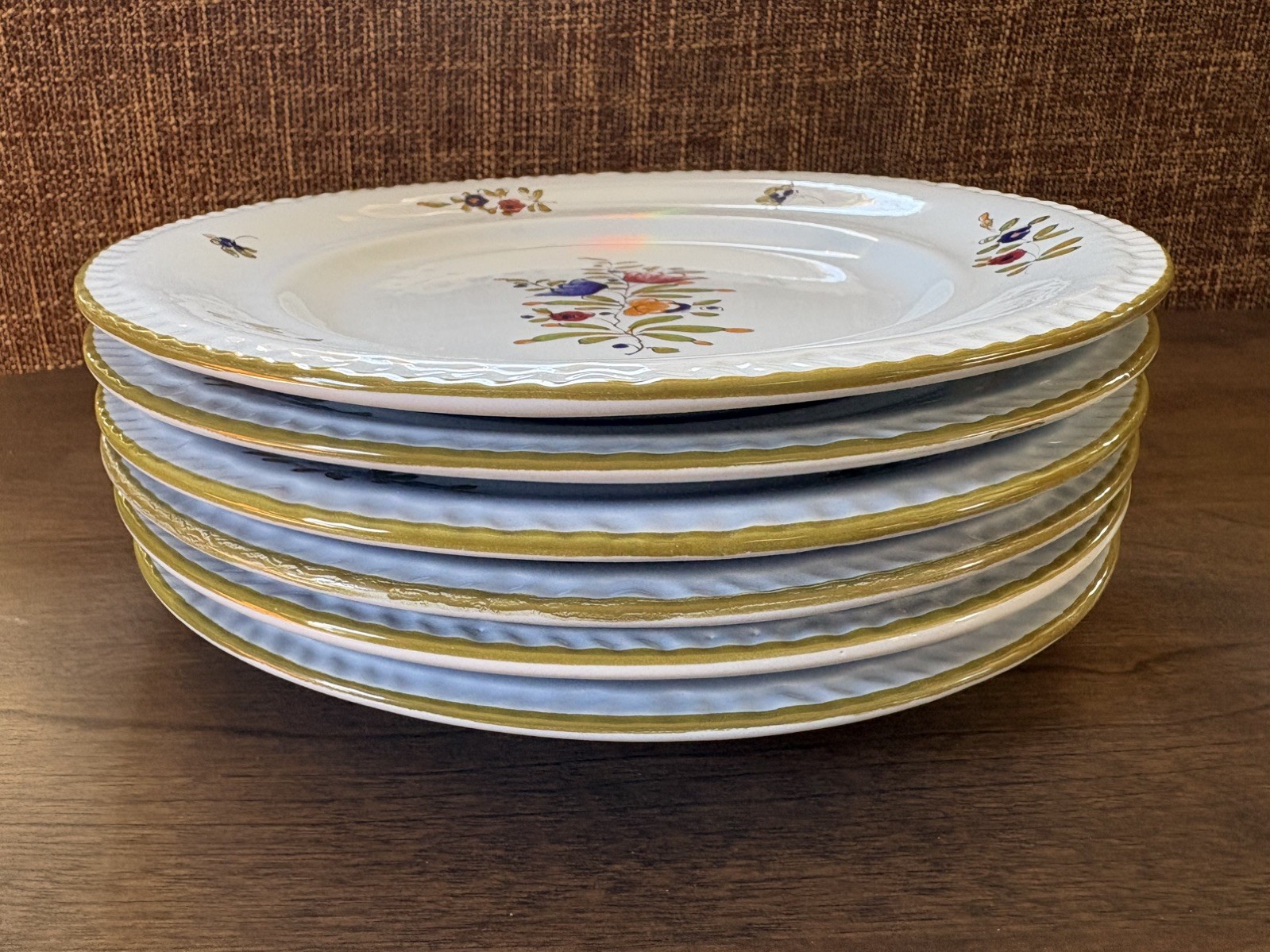Set of 6 P.V. Italy Light Blue Floral Dinner Plates Hand Painted - 10.3"