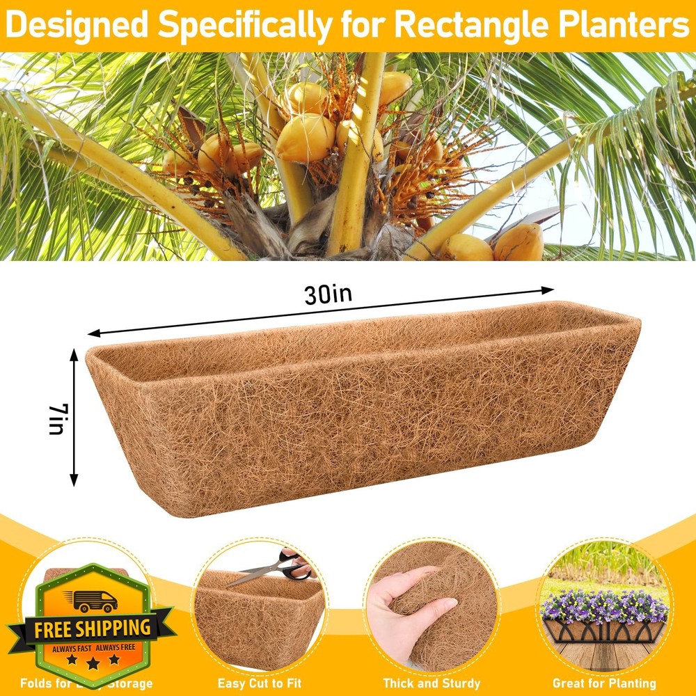 Riare 2 Pack 30" Rectangle Coconut Liners for Planters Window Box Trough