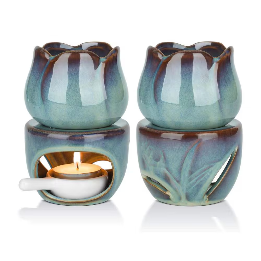 Blue Ceramic Tealight Candle Holders 2-Pack