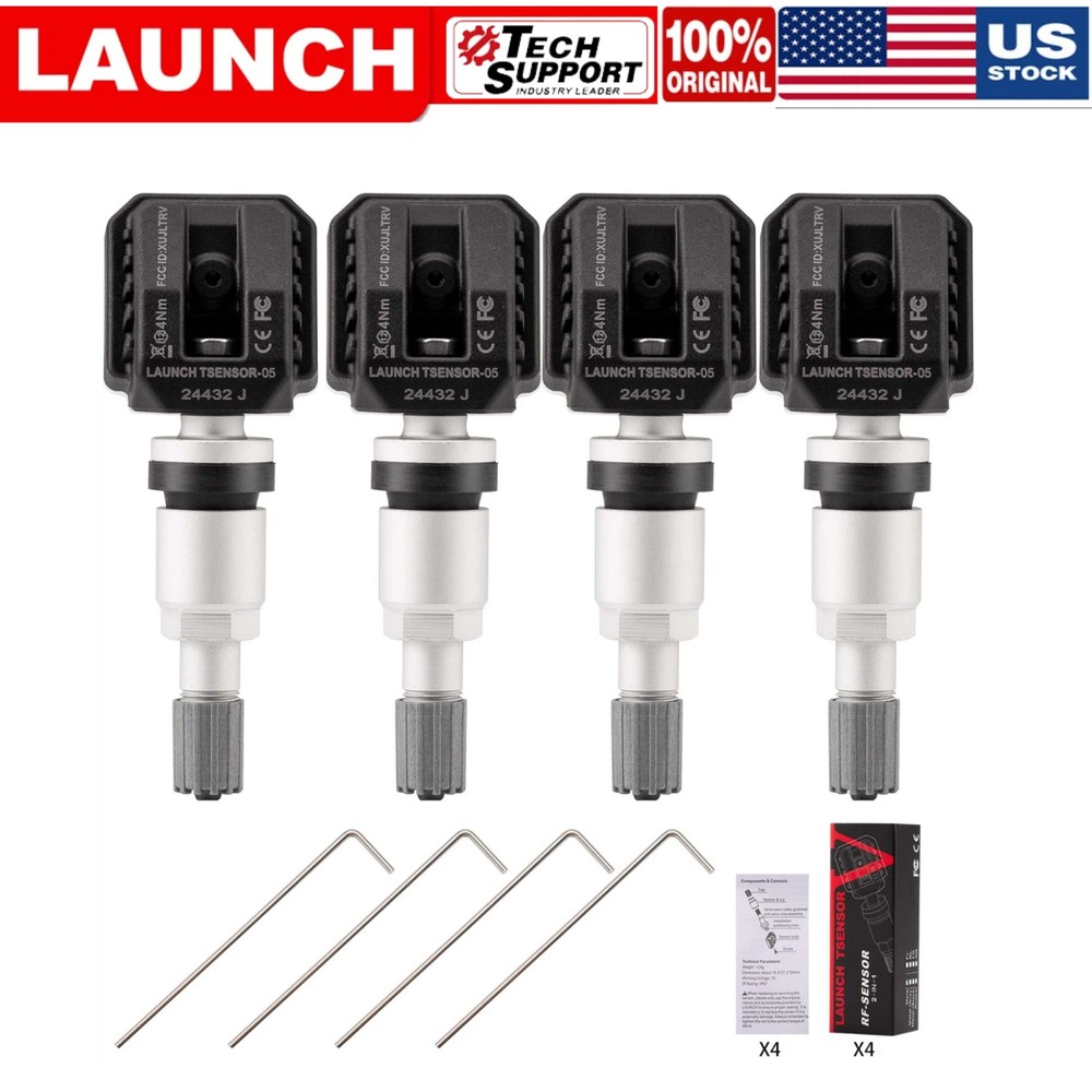 4 Pack LAUNCH TSENSOR-05 RF Universal Programmable TPMS 315MHz&433MHz Metal Stem