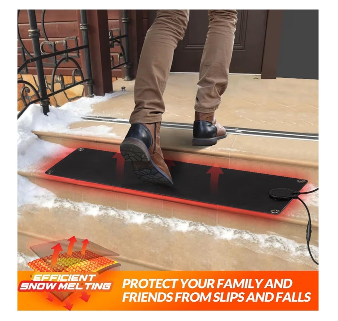 WALENSEE Snow Melting Mat for Stairs, 10"x30" Graphene Heated Outdoor Mat NEW