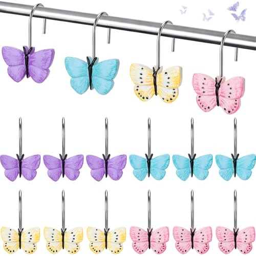 12 Pcs Butterfly Shower Curtain Hooks Spring Colorful Resin Ornament Rings