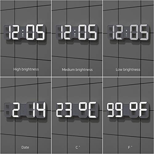 3D Pure Mini White LED Clock, Multi-Function LED 8.5" White Table Alarm Clock
