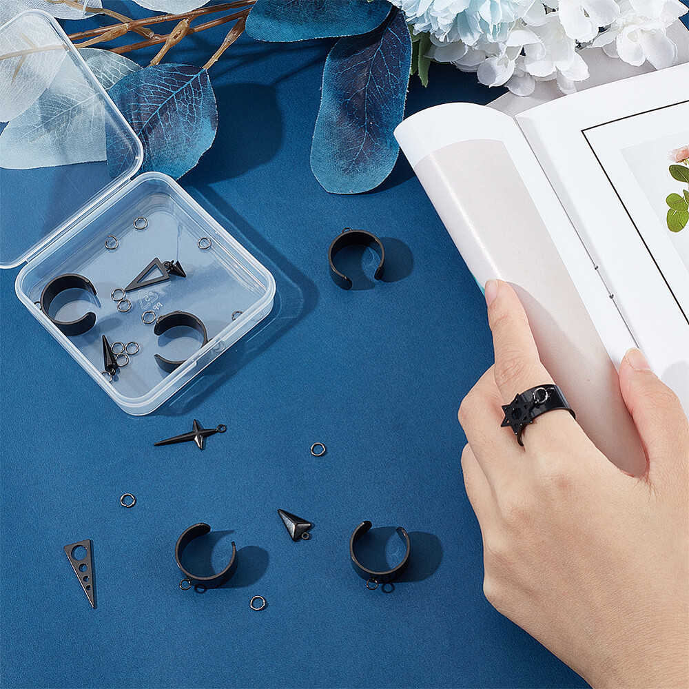 1box Charms Open Ring Making Kit Including Cross & Triangle & Cone & Star