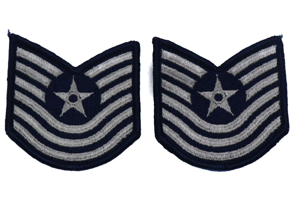 US Air Force Master Sergeant Rank Patch Vtg E-7 E7 Blue Chevron Pair USAF Sew On