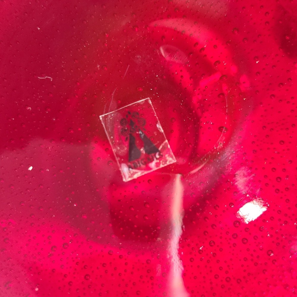 ABIGAIL Hand Blown Red Ruby Art Glass Bubble Pitcher Applied Clear Handle 5.5"