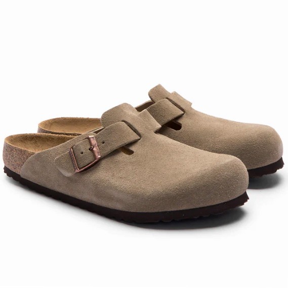 Birkenstock Boston Taupe Suede Leather Soft Footbed Unisex Clog Casual Shoes