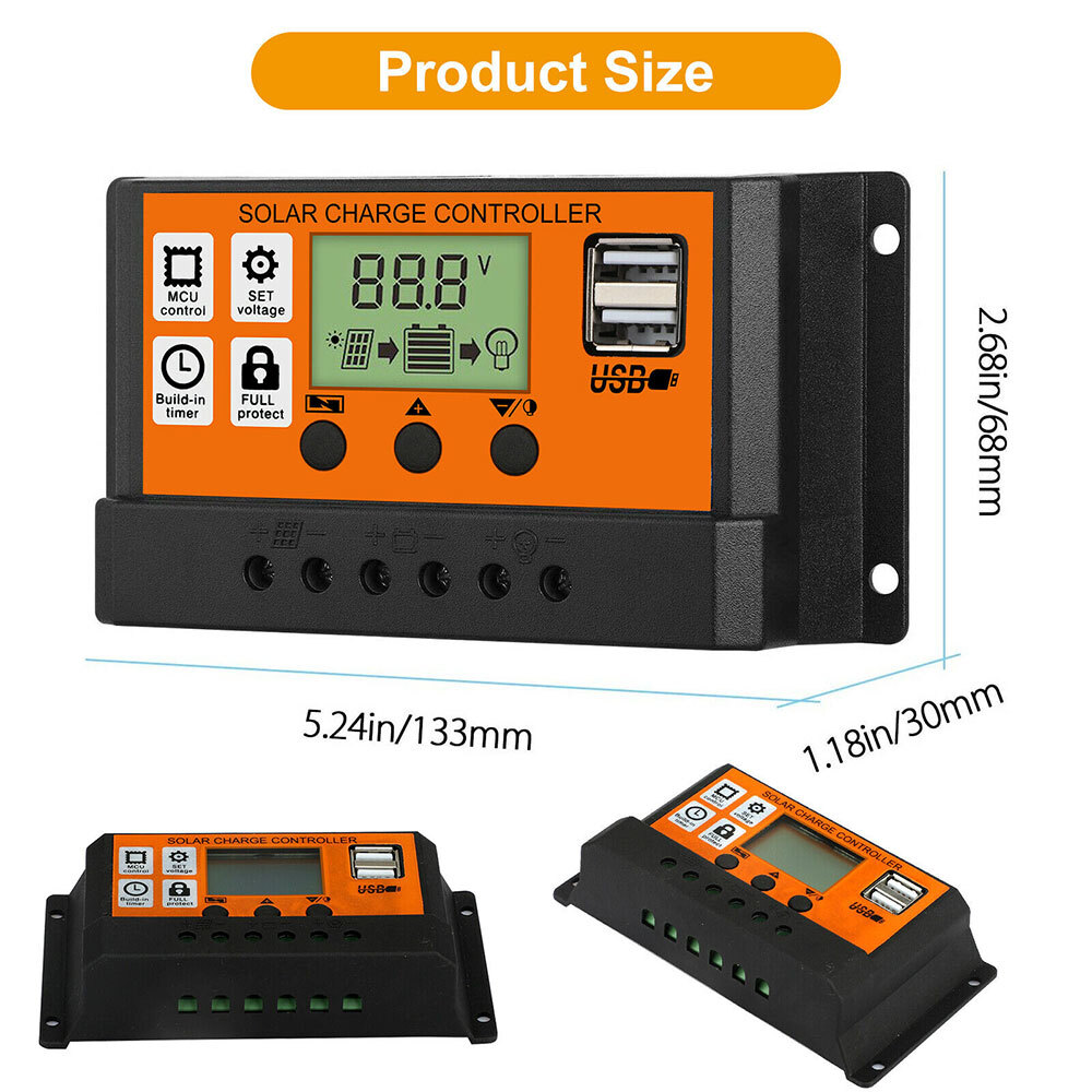Solar Charge Controller PWM Adjustable Charging Controller 100A Battery