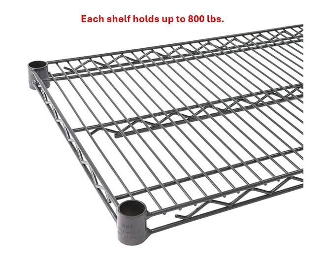 Black Epoxy Coated Wire Shelving Section 18" widths 7 sizes available Sureshelf