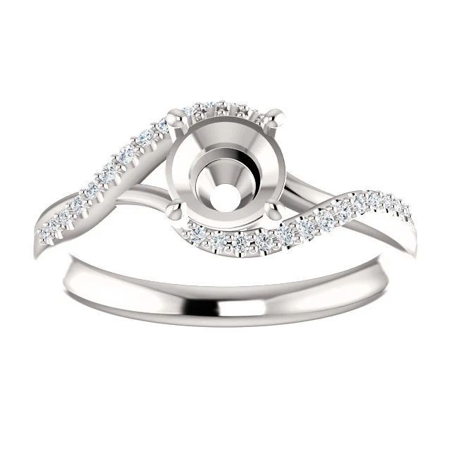 Round 7mm Semi Mount Ring Setting 925 Sterling Silver Side Stone