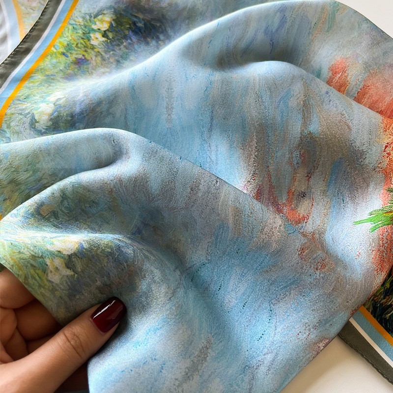 100% Mulberry Silk 27" Square Scarf Women Neckerchief Wrap Bandana Oil Painting