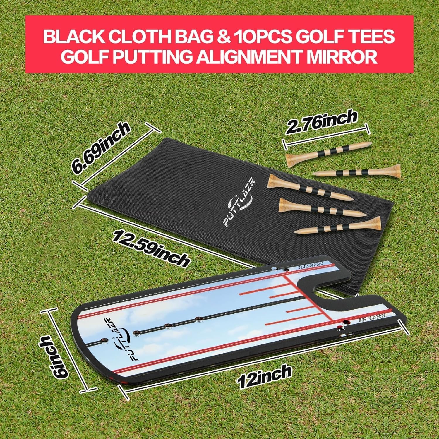 Putting Mirror Golf Training Aid with 6 Tees Portable Putter Practice Tool for M