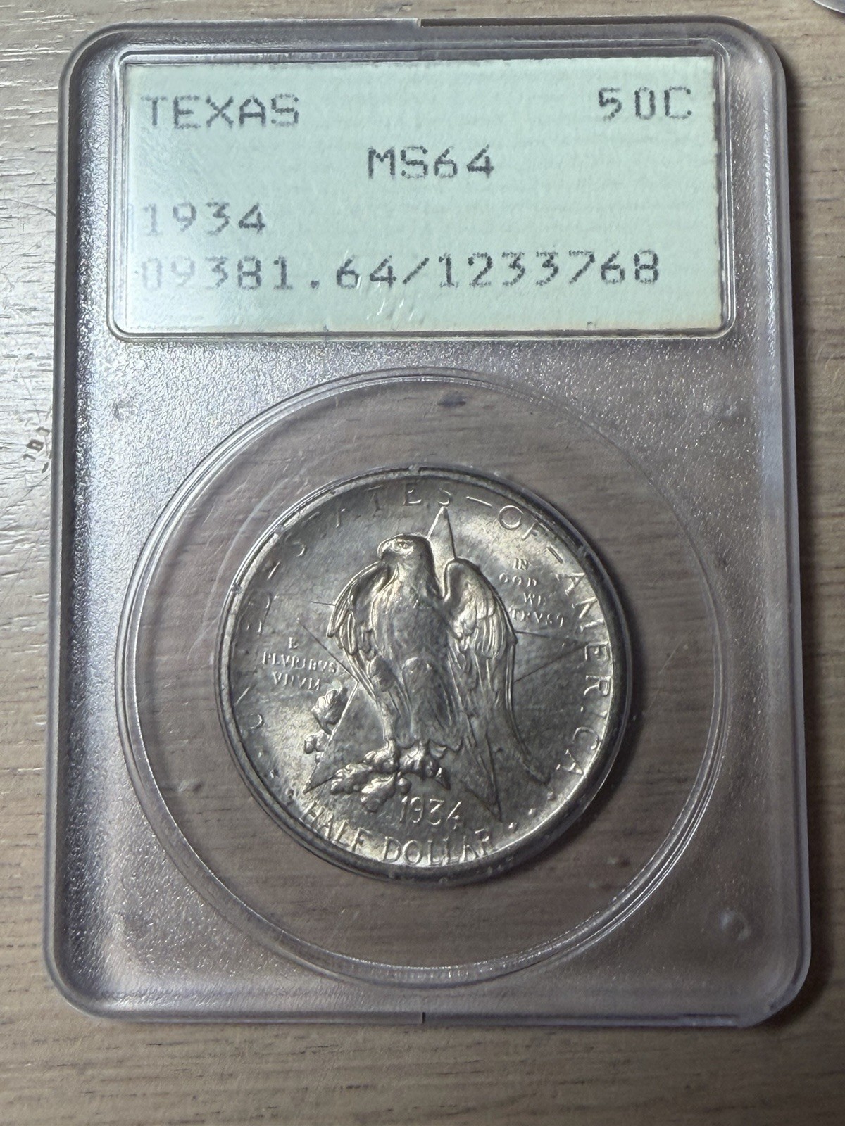 1934 Texas Commemorative Silver Half Dollar PCGS Rattler MS 64