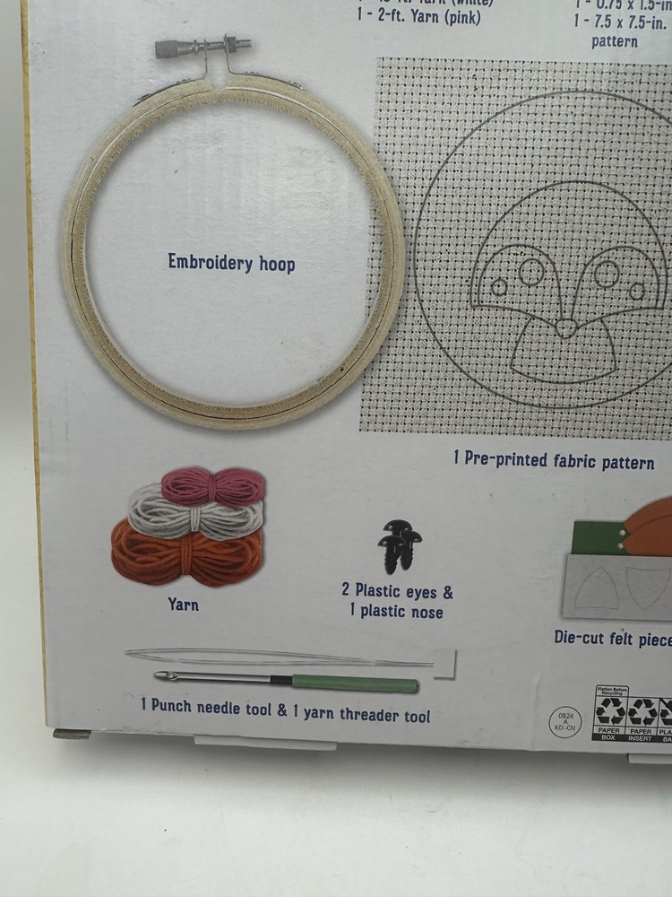 Hello Hobby Punch Needle Point Kit Fox With Hoop 4” Diameter