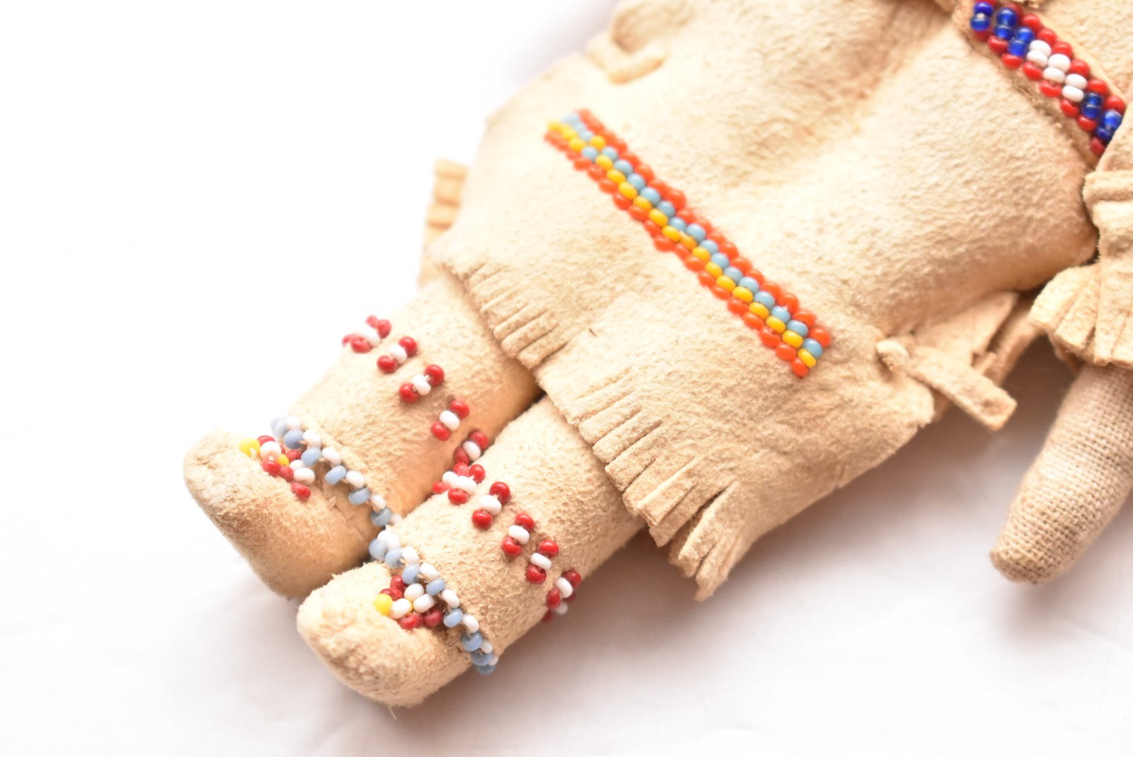 Vintage Native American Doll Beaded Sioux Indian W Leather Fringe 5.5" Tall-