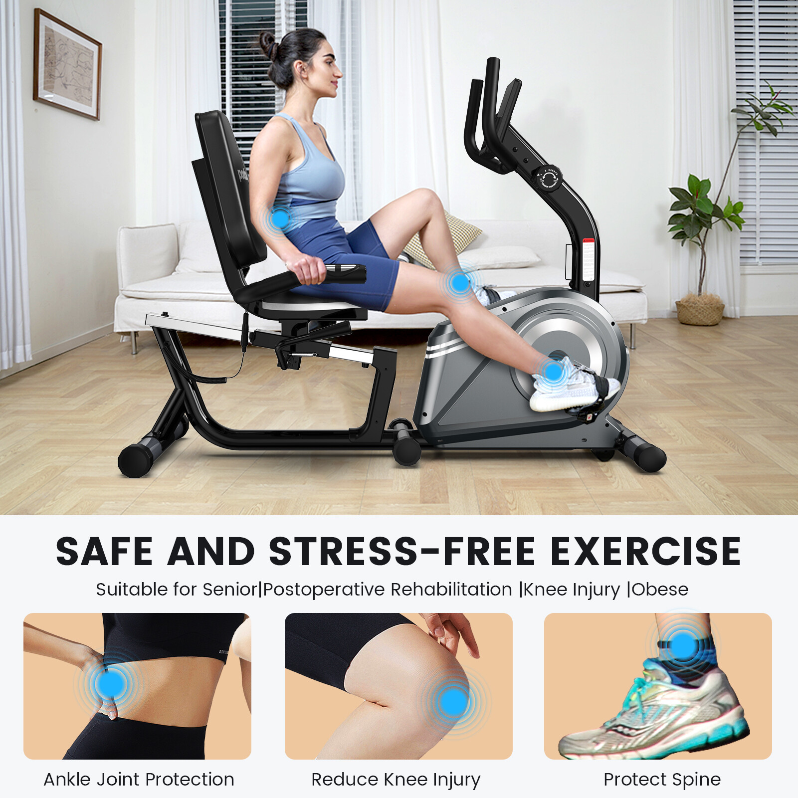 Indoor Exercise Bike Recumbent Exercise Bike Stationary Bike with Adjusted Seat