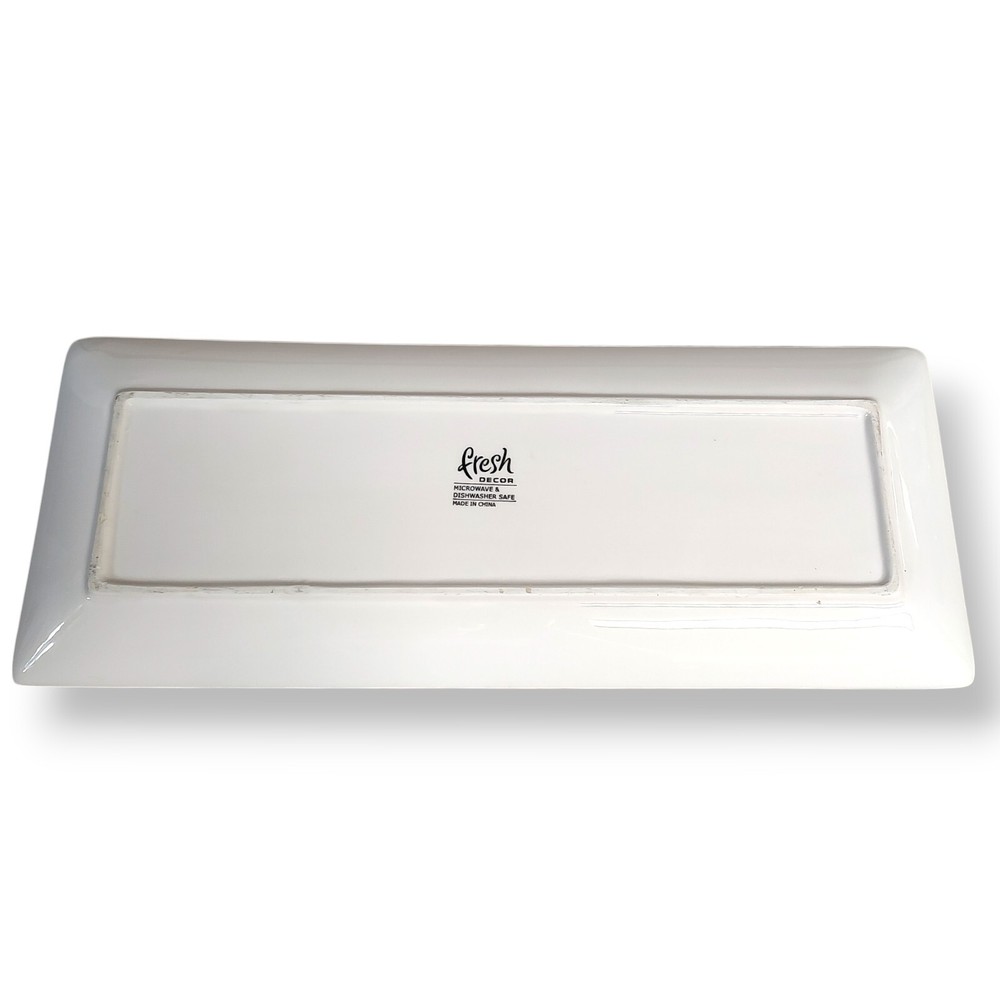 Fresh Decor Ceramic Big Bright Floral Serving Platter Rectangular Flowers 18x7